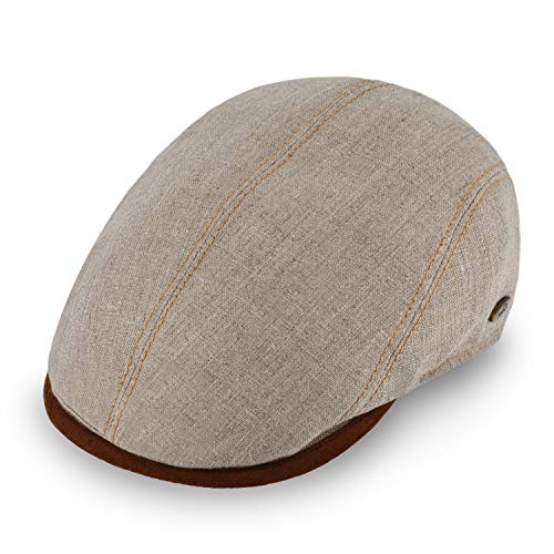 fiebig Brighton Flatcap aus Leinen | Schirmmütze mit Baumwollfutter | Schiebermütze mit Kontrastnähten | Made in Italy (57-M, beige) von fiebig