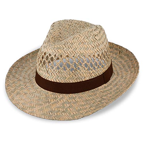 fiebig Strohhut Fedora mit braunem Ripsband | Sonnenhut für Herren & Damen aus 100% Stroh | Made in Italy | Sommerhut in vielen Größen | Farbe Natur (55-S) von fiebig