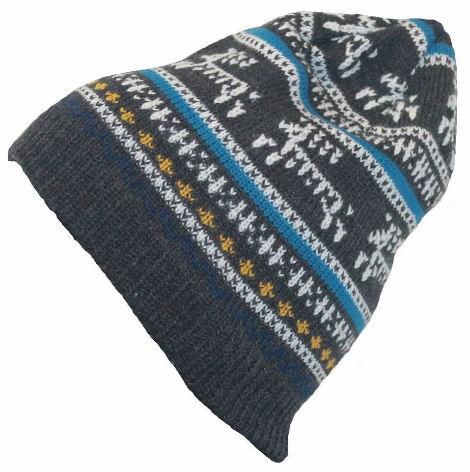 Fiebig Strickmütze Fiebig Jungen Beanie Mütze Strickmütze Strickfutter Grau gemustert (Mütze 49/51) von Fiebig