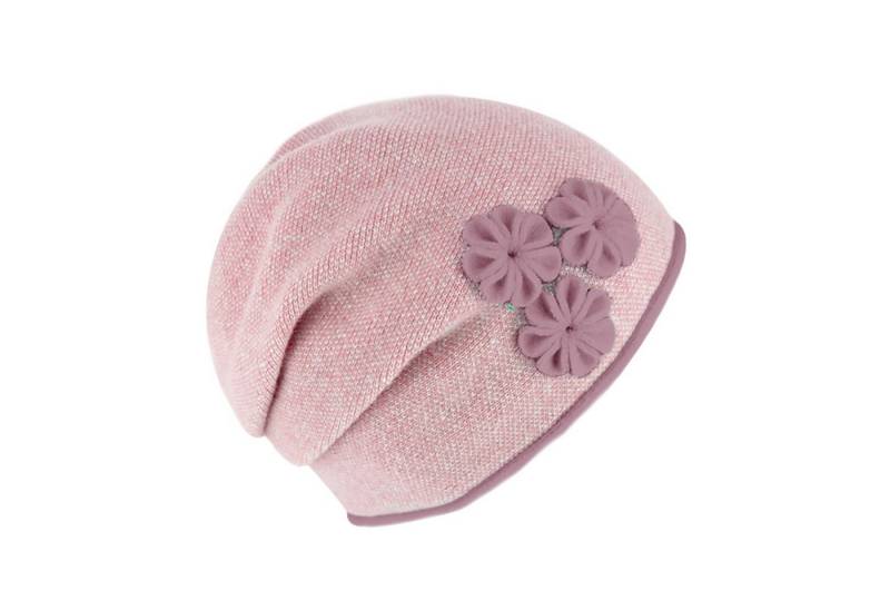 Fiebig Strickmütze Strickmütze Beanie für Damen meliert mit Raffung hinten von Fiebig