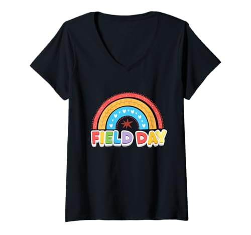 Damen Feldtagslehrer, Schüler, Cooler letzter Schultag, Regenbogen T-Shirt mit V-Ausschnitt Damen Feldtagslehrer, Schüler, Cooler letzter Schultag, Regenbogen T-Shirt mit V-Ausschnitt von Field Day 2022