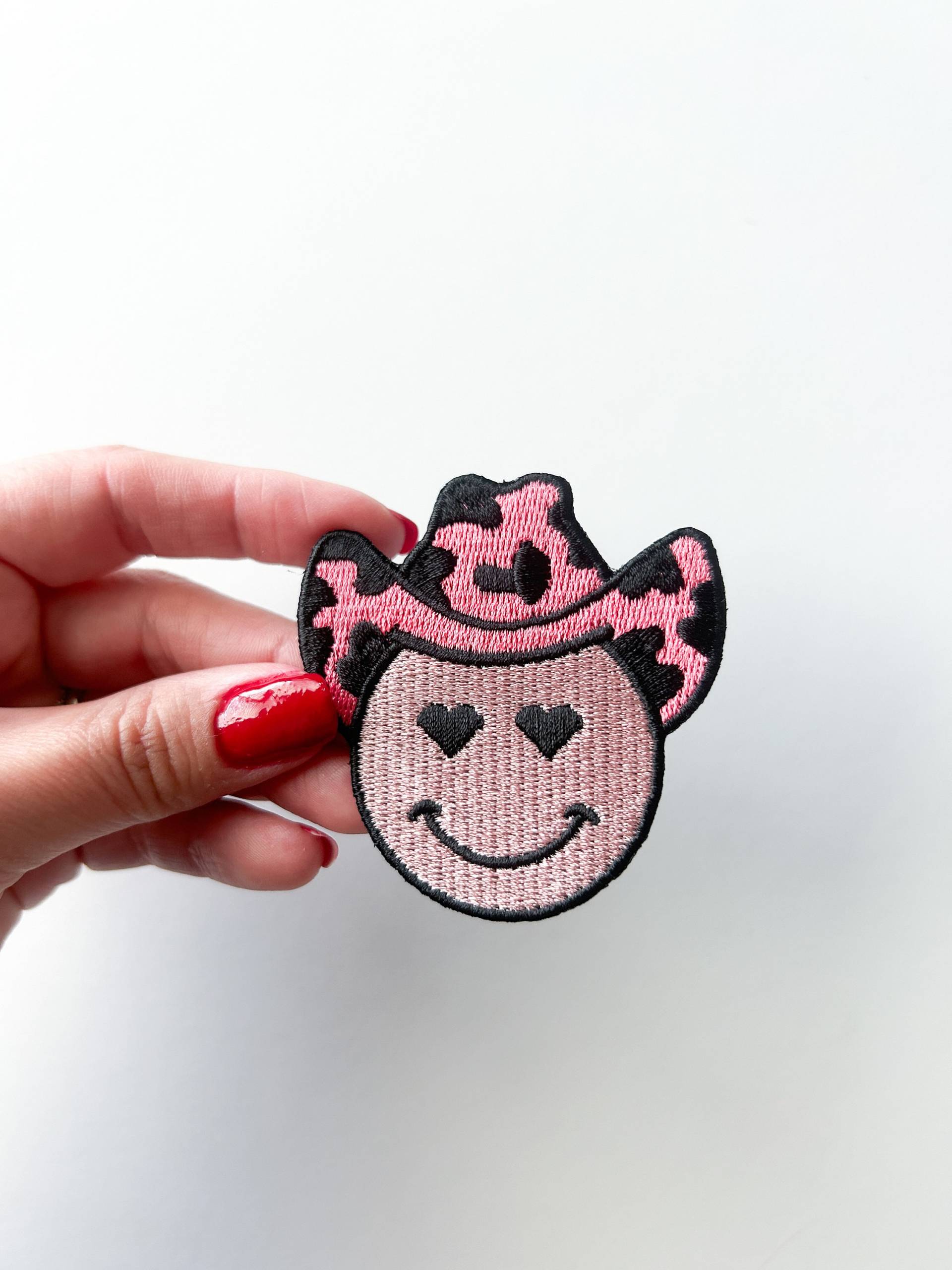 Pink Smiley Cowgirl Patch Gestickt Bügelbild Südlicher Outlaw Country Charme, Cowboy Bachelorette Party Trucker Hut Bar Nashville von FieldTripThreads