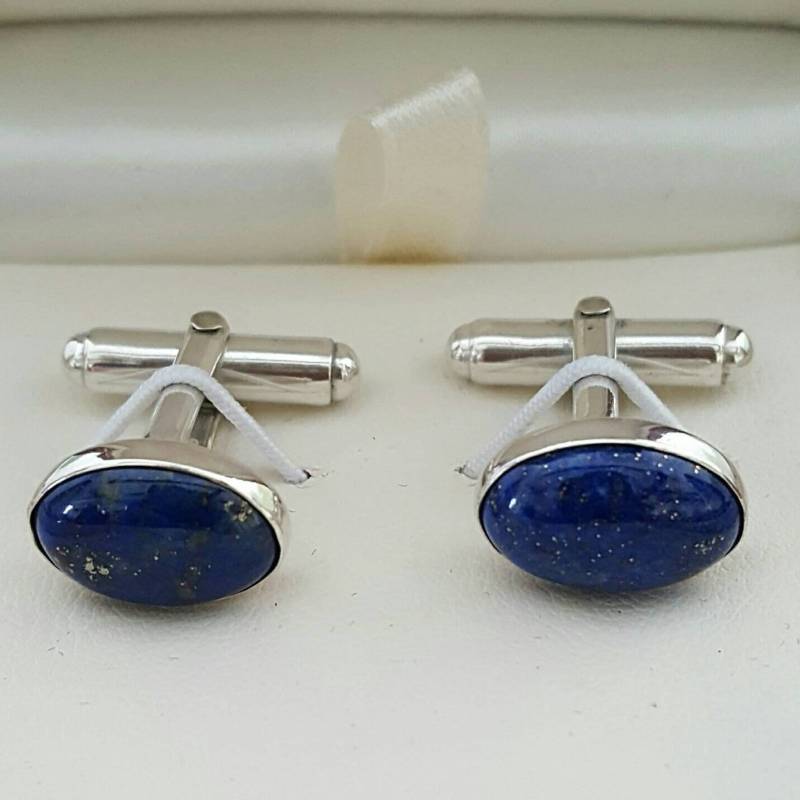 3 X Sets Handgefertigte T-Bar Manschettenknöpfe Aus Sterling Silber Herren Mit Ovalen Lapis Lazuli Steinen. Perfekt Für Trauzeuge/Usher Thankyou von FieldsJewellery