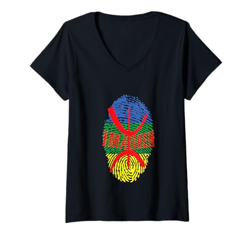 Damen Das ist Meine DNA, Berberflagge Amazigh Kabyle Wear This T-Shirt mit V-Ausschnitt Damen Das ist Meine DNA, Berberflagge Amazigh Kabyle Wear This T-Shirt mit V-Ausschnitt von Fier d'être AMAZIGH-KABYLE