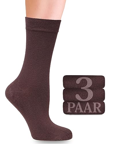 Damen Bambus-Socken mit Lycra: Komfortnaht, Business & Freizeit, 3 Paar in verschiedenen Farben und Größen (35-38, 39-42) Bequeme und elastische Socken ohne Gummibund und Naht (39-42, Braun) von Fiera Besa