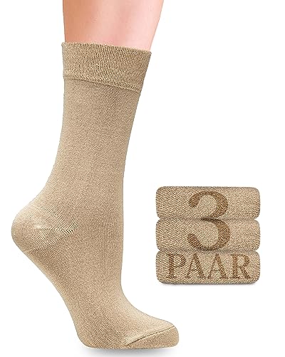 Damen Bambus-Socken mit Lycra: Komfortnaht, Business & Freizeit, 3 Paar in verschiedenen Farben und Größen (35-38, 39-42) – Bequeme und elastische Socken ohne Gummibund und Naht (35-38, Beige) von Fiera Besa