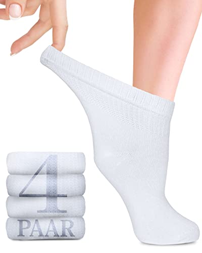 Fiera Besa Diabetiker Socken Damen mit Lycra, 4 Paar, Knöchelhoch Bambus Socken, Superweiche, Dünne und ohne Naht Bambussocken für den Alltag, 35-38 und 39-42 mit 18 Farben (Weiß, 35-38) von Fiera Besa