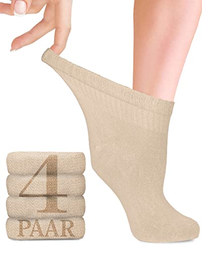 Fiera Besa Diabetiker Socken Damen mit Lycra, 4 Paar, Knöchelhoch Bambus Socken, Superweiche, Dünne und ohne Naht Bambussocken für den Alltag, 35-38 und 39-42 mit 18 Farben (39-42, Hellbeige) von Fiera Besa