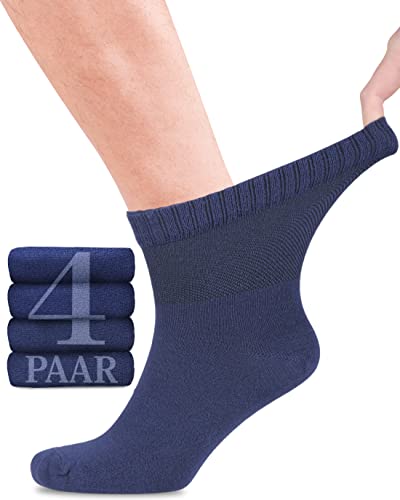 Fiera Besa Diabetikersocken Herren, 4 Paar Knöchelhohen Bambus Socken mit Lycra, Dünne und ohne Naht Bequem Bambussocken für Alltag, 39-42 und 43-46 mit 10 Farben(43-46, Marineblau) von Fiera Besa