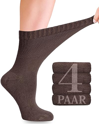 Diabetiker Socken Damen mit Lycra für den täglichen Gebrauch, 4 Paar, Nahtlos, Bequem und Weich, Perfekt für Diabetiker und Schwangere, 10 Farbvariationen, in den Größen 35-38 und 39-42 (Braun, 35-38) von Fiera Besa