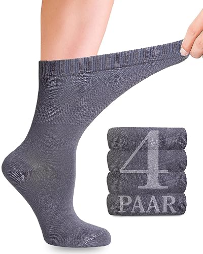 Diabetiker Socken Damen mit Lycra für den täglichen Gebrauch, 4 Paar, Nahtlos, Bequem und Weich, Perfekt für Diabetiker und Schwangere, 10 Farbvariationen, in den Größen 35-38 und 39-42 (Grau, 35-38) von Fiera Besa