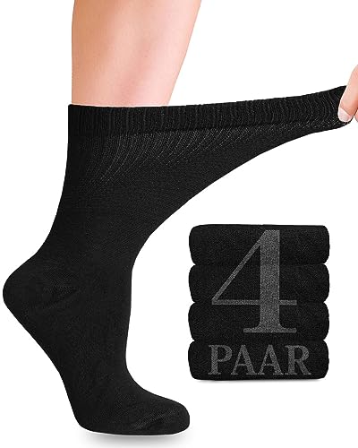 Diabetiker Socken Damen mit Lycra für den täglichen Gebrauch, 4 Paar, Nahtlos und Weich, Perfekt für Diabetiker und Schwangere, 10 Farbvariationen, in den Größen 35-38 und 39-42 (Schwarz, 39-42) von Fiera Besa