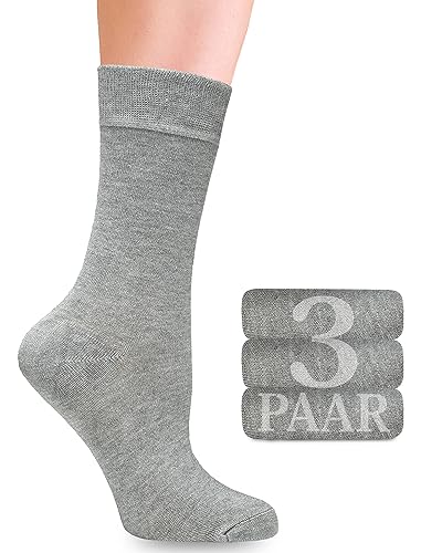 Damen Bambus-Socken mit Lycra: Komfortnaht, Business & Freizeit, 3 Paar in verschiedenen Farben und Größen (35-38, 39-42) Bequeme und elastische Socken ohne Gummibund und Naht (39-42, Hellgrau) von Fiera Besa