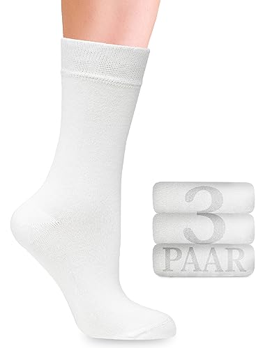 Damen Bambus-Socken mit Lycra: Komfortnaht, Business & Freizeit, 3 Paar in verschiedenen Farben und Größen (35-38, 39-42) Bequeme und elastische Socken ohne Gummibund und Naht (39-42, Weiß) von Fiera Besa