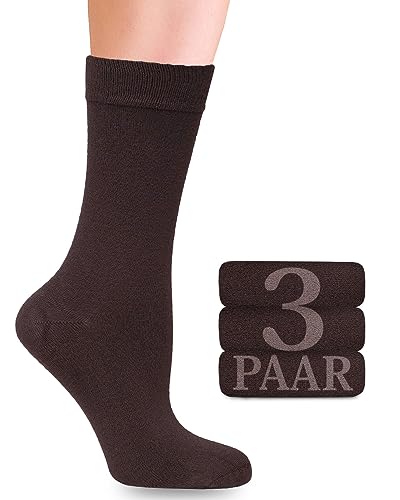Damen Bambus-Socken mit Lycra: Komfortnaht, Business & Freizeit, 3 Paar in verschiedenen Farben und Größen (35-38, 39-42) Bequeme und elastische Socken ohne Gummibund und Naht (35-38, Dunkelbraun) von Fiera Besa
