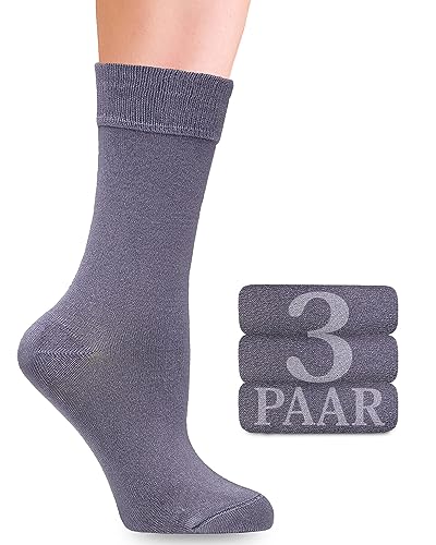 Damen Bambus-Socken mit Lycra: Komfortnaht, Business & Freizeit, 3 Paar in verschiedenen Farben und Größen (35-38, 39-42) Bequeme und elastische Socken ohne Gummibund und Naht (39-42, Grau) von Fiera Besa