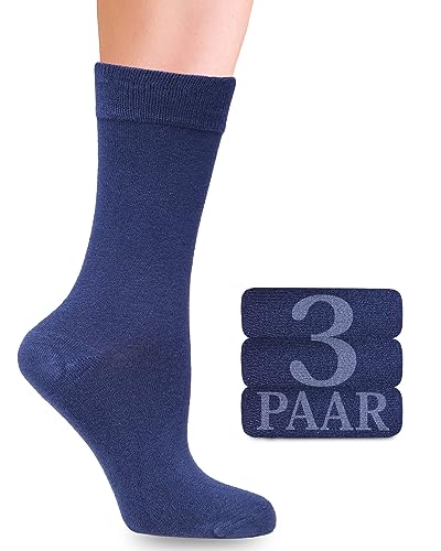 Damen Bambus-Socken mit Lycra: Komfortnaht, Business & Freizeit, 3 Paar in verschiedenen Farben und Größen (35-38, 39-42) Bequeme und elastische Socken ohne Gummibund und Naht (39-42, Marineblau) von Fiera Besa