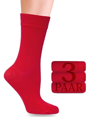 Damen Bambus-Socken mit Lycra: Komfortnaht, Business & Freizeit, 3 Paar in verschiedenen Farben und Größen (35-38, 39-42) – Bequeme und elastische Socken ohne Gummibund und Naht (39-42, Rot) von Fiera Besa