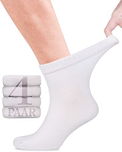 Fiera Besa Diabetikersocken Herren, 4 Paar Knöchelhohen Bambus Socken mit Lycra, Dünne und ohne Naht Bequem Bambussocken für Alltag, 39-42 und 43-46 mit 10 Farben (43-46, Weiß) von Fiera Besa