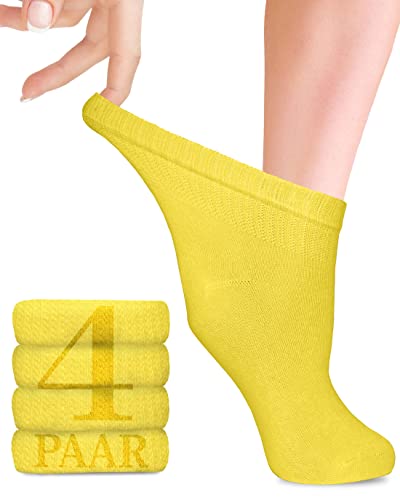 Fiera Besa Diabetiker Socken Damen mit Lycra, 4 Paar, Knöchelhoch Bambus Socken, Superweiche, Dünne und ohne Naht Bambussocken für den Alltag, 35-38 und 39-42 mit 18 Farben (35-38, Gelb) von Fiera Besa