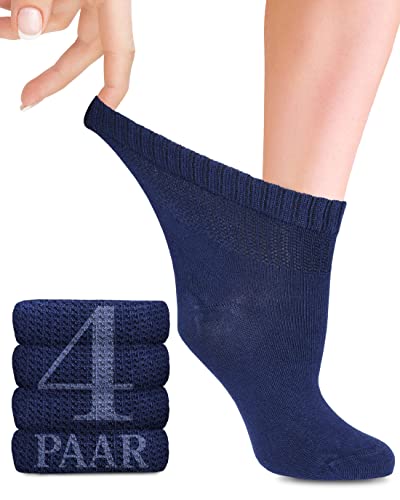 Fiera Besa Diabetiker Socken Damen mit Lycra, 4 Paar, Knöchelhoch Bambus Socken, Superweiche, Dünne und ohne Naht Bambussocken für den Alltag, 35-38 und 39-42 mit 18 Farben (35-38, Marineblau) von Fiera Besa