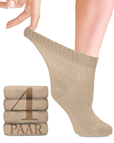 Fiera Besa Diabetiker Socken Damen mit Lycra, 4 Paar, Knöchelhoch Bambus Socken, Superweiche, Dünne und ohne Naht Bambussocken für den Alltag, 35-38 und 39-42 mit 18 Farben (35-38, Beige) von Fiera Besa