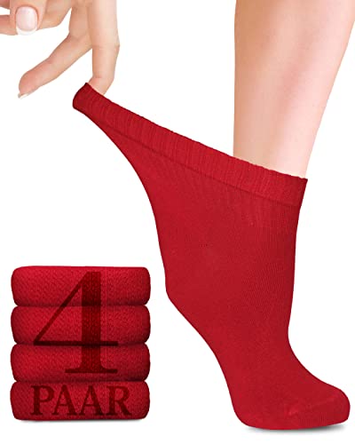 Fiera Besa Diabetiker Socken Damen mit Lycra, 4 Paar, Knöchelhoch Bambus Socken, Superweiche, Dünne und ohne Naht Bambussocken für den Alltag, 35-38 und 39-42 mit 18 Farben (35-38, Rot) von Fiera Besa