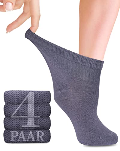 Fiera Besa Diabetiker Socken Damen mit Lycra, 4 Paar, Knöchelhoch Bambus-Viskose Socken, Superweiche, Dünne und ohne Naht Bambus-Viskose socken für den Alltag, 35-38 und 39-42 (39-42, Grau) von Fiera Besa