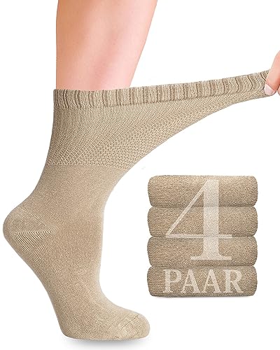 Diabetiker Socken Damen mit Lycra für den täglichen Gebrauch, 4 Paar, Nahtlos, Bequem und Weich, Perfekt für Diabetiker und Schwangere, 10 Farbvariationen, in den Größen 35-38 und 39-42 (Beige, 35-38) von Fiera Besa