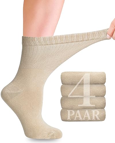 Diabetiker Socken Damen mit Lycra für den täglichen Gebrauch, 4 Paar, Nahtlos und Weich, Perfekt für Diabetiker und Schwangere, 10 Farbvariationen, in den Größen 35-38 und 39-42 (Hellbeige, 35-38) von Fiera Besa