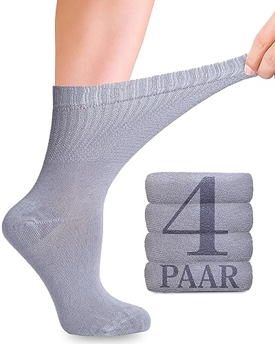 Diabetiker Socken Damen mit Lycra für den täglichen Gebrauch, 4 Paar, Nahtlos und Weich, Perfekt für Diabetiker und Schwangere, 10 Farbvariationen, in den Größen 35-38 und 39-42 (Lavendelgrau, 35-38) von Fiera Besa