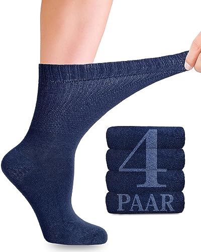 Diabetiker Socken Damen mit Lycra für den täglichen Gebrauch, 4 Paar, Nahtlos und Weich, Perfekt für Diabetiker und Schwangere, 10 Farbvariationen, in den Größen 35-38 und 39-42 (Marineblau, 35-38) von Fiera Besa