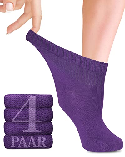 Fiera Besa Diabetiker Socken Damen mit Lycra, 4 Paar, Knöchelhoch Bambus Socken, Superweiche, Dünne und ohne Naht Bambussocken für den Alltag, 35-38 und 39-42 mit 18 Farben (35-38, Violett) von Fiera Besa