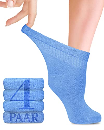 Fiera Besa Diabetiker Socken Damen mit Lycra, 4 Paar, Knöchelhoch Bambus Socken, Superweiche, Dünne und ohne Naht Bambussocken für den Alltag, 35-38 und 39-42 mit 18 Farben (35-38, Blau) von Fiera Besa