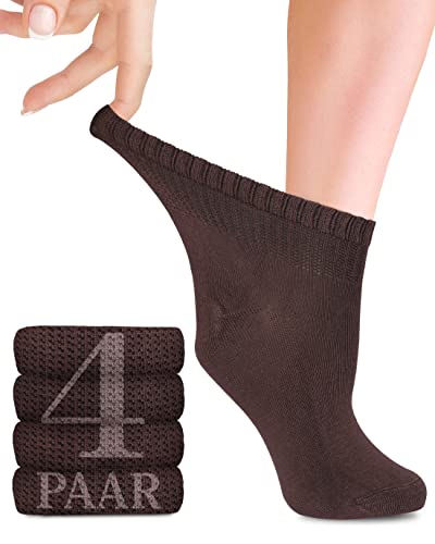 Fiera Besa Diabetiker Socken Damen mit Lycra, 4 Paar, Knöchelhoch Bambus Socken, Superweiche, Dünne und ohne Naht Bambussocken für den Alltag, 35-38 und 39-42 mit 18 Farben (35-38, Braun) von Fiera Besa