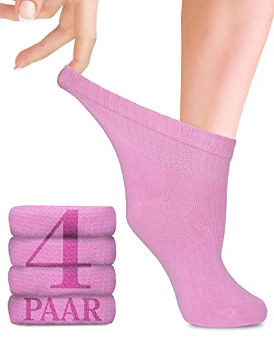 Fiera Besa Diabetiker Socken Damen mit Lycra, 4 Paar, Knöchelhoch Bambus Socken, Superweiche, Dünne und ohne Naht Bambussocken für den Alltag, 35-38 und 39-42 mit 18 Farben (35-38, Pink) von Fiera Besa