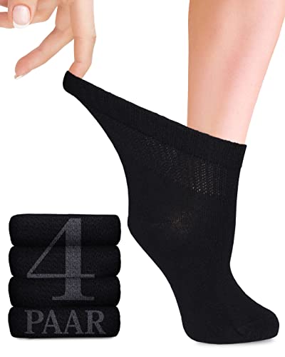 Fiera Besa Diabetiker Socken Damen mit Lycra, 4 Paar, Knöchelhoch Bambus Socken, Superweiche, Dünne und ohne Naht Bambussocken für den Alltag, 35-38 und 39-42 mit 18 Farben (35-38, Schwarz) von Fiera Besa