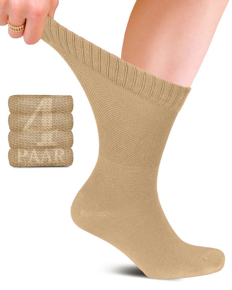 Fiera Besa Diabetikersocken (4 Paar) Unisex Baumwollsocken mit Komfortbund, Nahtlos für Alltags von Fiera Besa