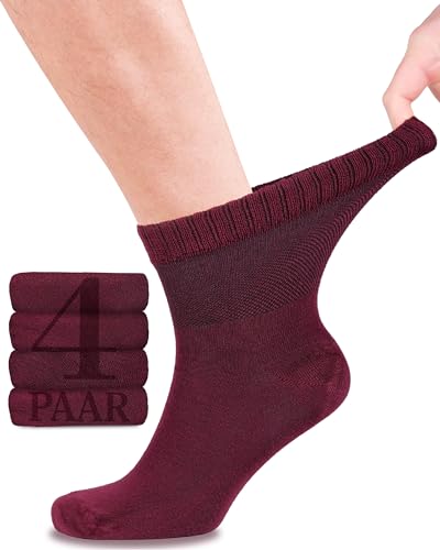 Fiera Besa Diabetikersocken Herren, 4 Paar Knöchelhohen Bambus Socken mit Lycra, Dünne und ohne Naht Bequem Bambussocken für Alltag, 39-42 und 43-46 mit 10 Farben (39-42, Burgunderrot) von Fiera Besa