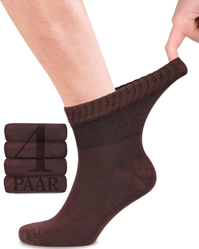 Fiera Besa Diabetikersocken Herren, 4 Paar Knöchelhohen Bambus Socken mit Lycra, Dünne und ohne Naht Bequem Bambussocken für Alltag, 39-42 und 43-46 mit 10 Farben (43-46, Braun) von Fiera Besa