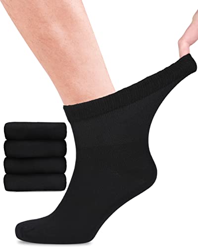 Fiera Besa Diabetikersocken Herren, 4 Paar Knöchelhohen Bambus Socken mit Lycra, Dünne und ohne Naht Bequem Bambussocken für Alltag, 39-42 und 43-46 mit 10 Farben (43-46, Schwarz) von Fiera Besa