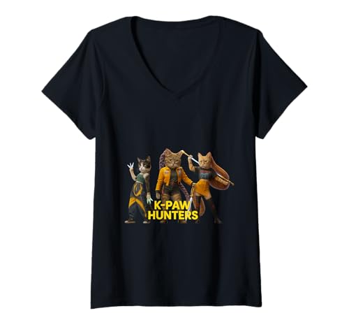 Damen Epic Cat Warriors Parodie Retro Synthwave Aesthetic T-Shirt mit V-Ausschnitt Damen Epic Cat Warriors Parodie Retro Synthwave Aesthetic T-Shirt mit V-Ausschnitt von Fierce Feline Cat Fighters Fantasy