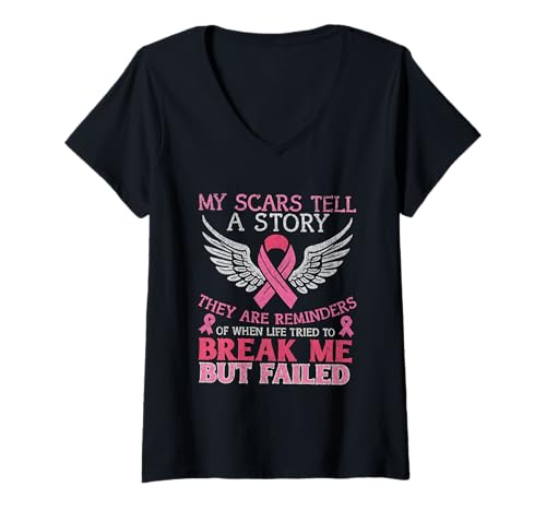 Damen Mädchen Brustkrebs Bewusstsein Survivor Flügel Bekleidung T-Shirt mit V-Ausschnitt Damen Mädchen Brustkrebs Bewusstsein Survivor Flügel Bekleidung T-Shirt mit V-Ausschnitt von Fierce Girls Breast Cancer Survivor Wings Wear