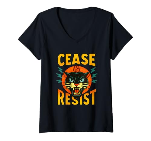 Damen Cease and Resist Panther Rebellion Statement Grafik T-Shirt mit V-Ausschnitt Damen Cease and Resist Panther Rebellion Statement Grafik T-Shirt mit V-Ausschnitt von Fierce Panther Rebellion Graphic Designs