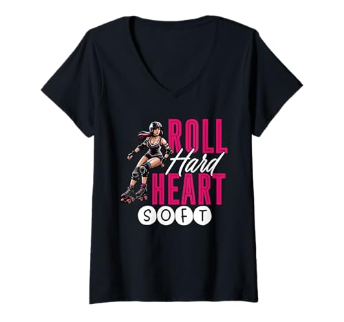 Damen Roll Hart, Herz Soft, Lustige Roller-derbysportlerin T-Shirt mit V-Ausschnitt von Fierce Und Süße Rollschuh-sprüche