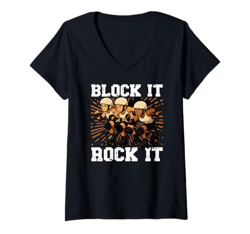 Damen Block It Rock It Roller Derby Blocker Team Skater T-Shirt mit V-Ausschnitt Damen Block It Rock It Roller Derby Blocker Team Skater T-Shirt mit V-Ausschnitt von Fierce & Sweet Roller Skating Sprüche