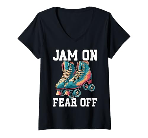 Damen Jam Auf Angst Ab Retro Roller Derby Skating T-Shirt mit V-Ausschnitt Damen Jam Auf Angst Ab Retro Roller Derby Skating T-Shirt mit V-Ausschnitt von Fierce & Sweet Roller Skating Sprüche