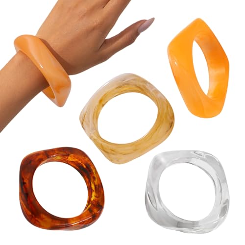 Fierudeng Damen Armbänder | 4 Stück Retro-Stil Kunstharz Unregelmäßige Armreifen - Farbige Ästhetische Geometrische Manschetten Armbänder für Urlaub Alltag Freizeit Mode Partys Fierudeng Damen Armbänder | 4 Stück Retro-Stil Kunstharz Unregelmäßige Armreifen - Farbige Ästhetische Geometrische Manschetten Armbänder für Urlaub Alltag Freizeit Mode Partys von Fierudeng