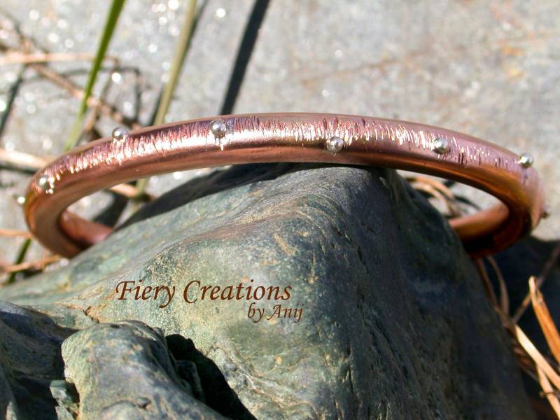 Gravierte Kupfer Armband Mit Sterling Silber von FieryCreations