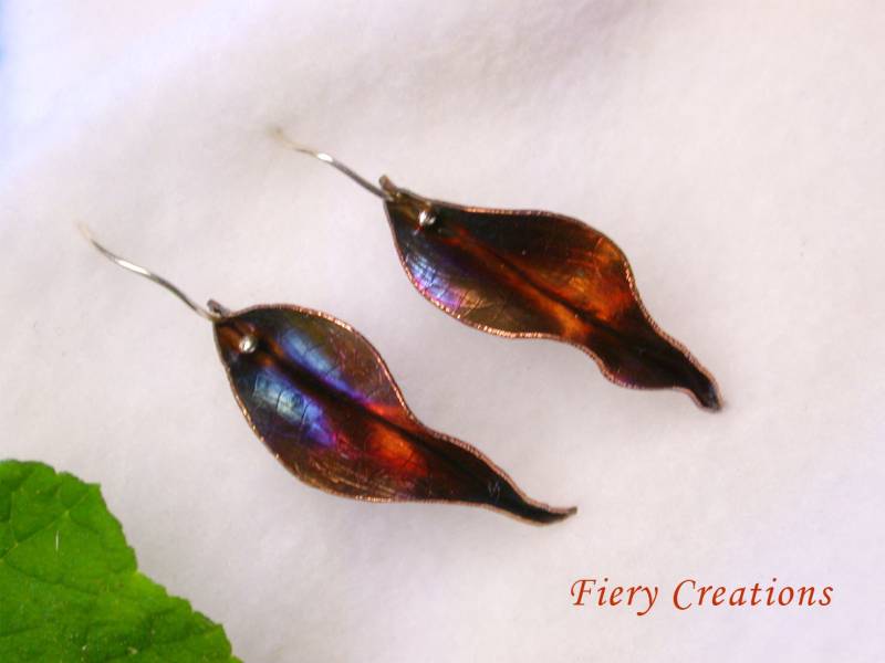"Ohrringe "Garden Leaves" Aus Patiniertem Kupfer Mit Handgefertigten Sterling Brisuren" von FieryCreations
